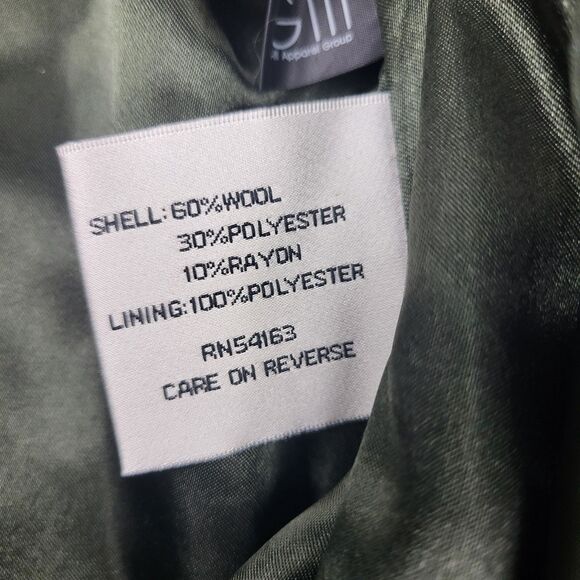 Kenneth Cole Wool Blend Belted Olive Green Coat with Zipper Size 10 - Picture 3 of 16